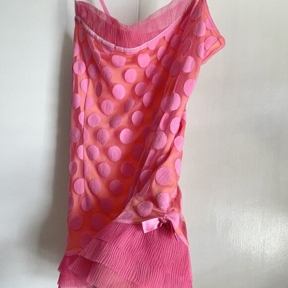 Victoria's Secret Babydoll Chemise Slip Size M Pink Orange Vintage Dot Mesh - Picture 1 of 16